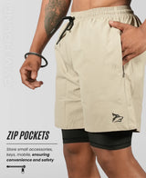 Men's 2 in 1 Running Shorts - Khaki