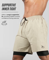 Men's 2 in 1 Running Shorts - Khaki