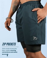 Men's 2 in 1 Running Shorts - Navy