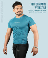 Men's Polyester Regular Fit T-Shirt - Teal Blue