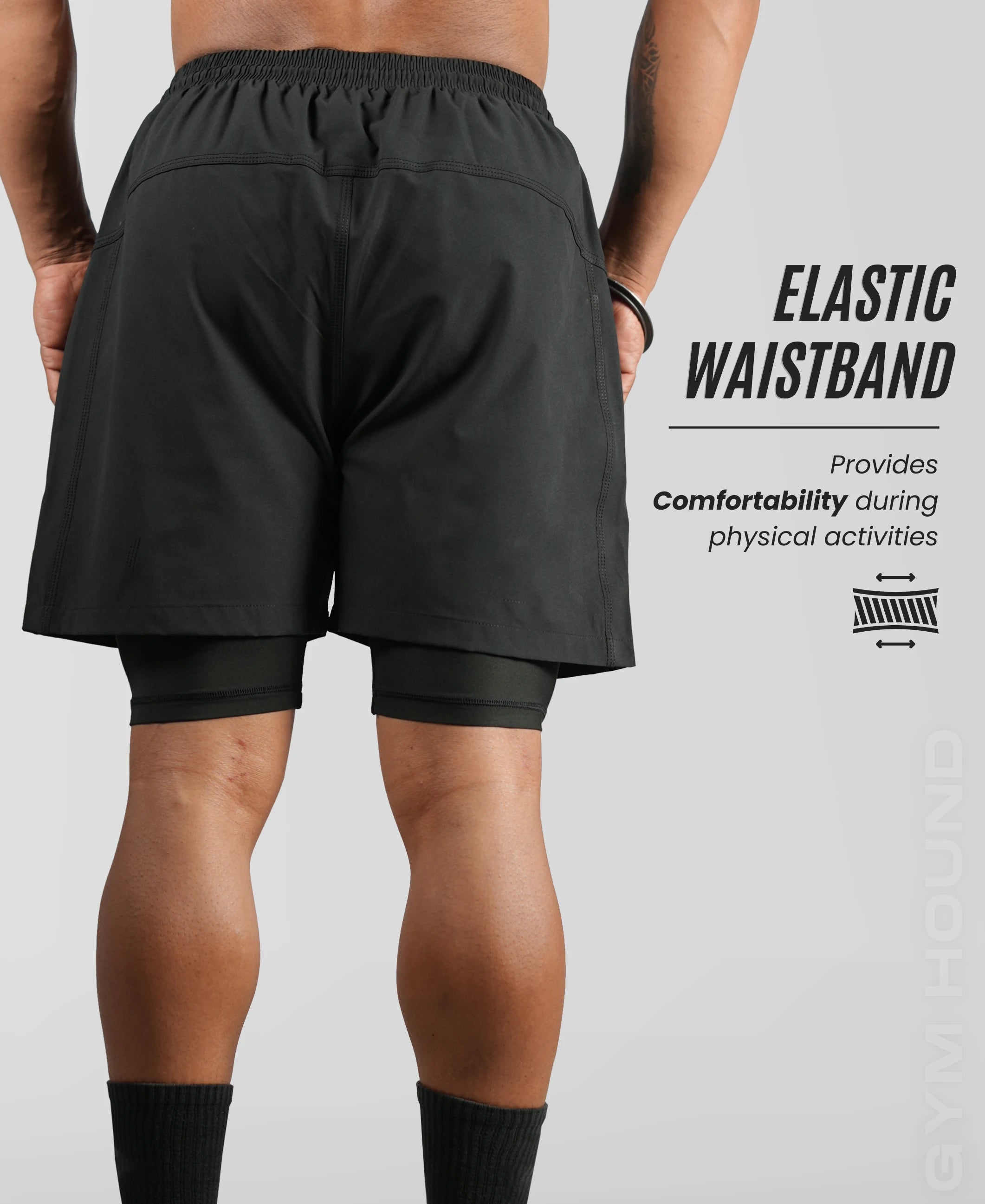 Men's 2 in 1 Running & Shorts - Black
