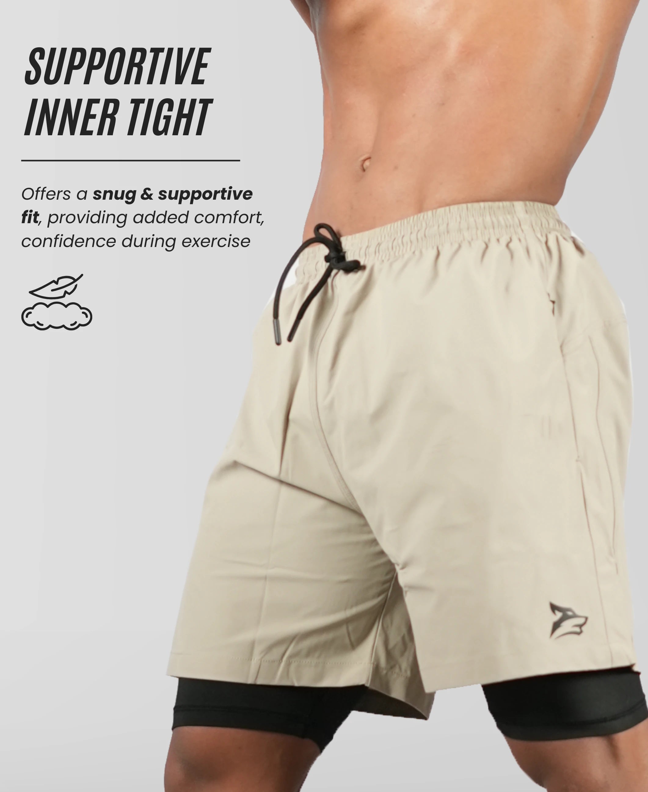 Men's 2 in 1 Running Shorts - Khaki