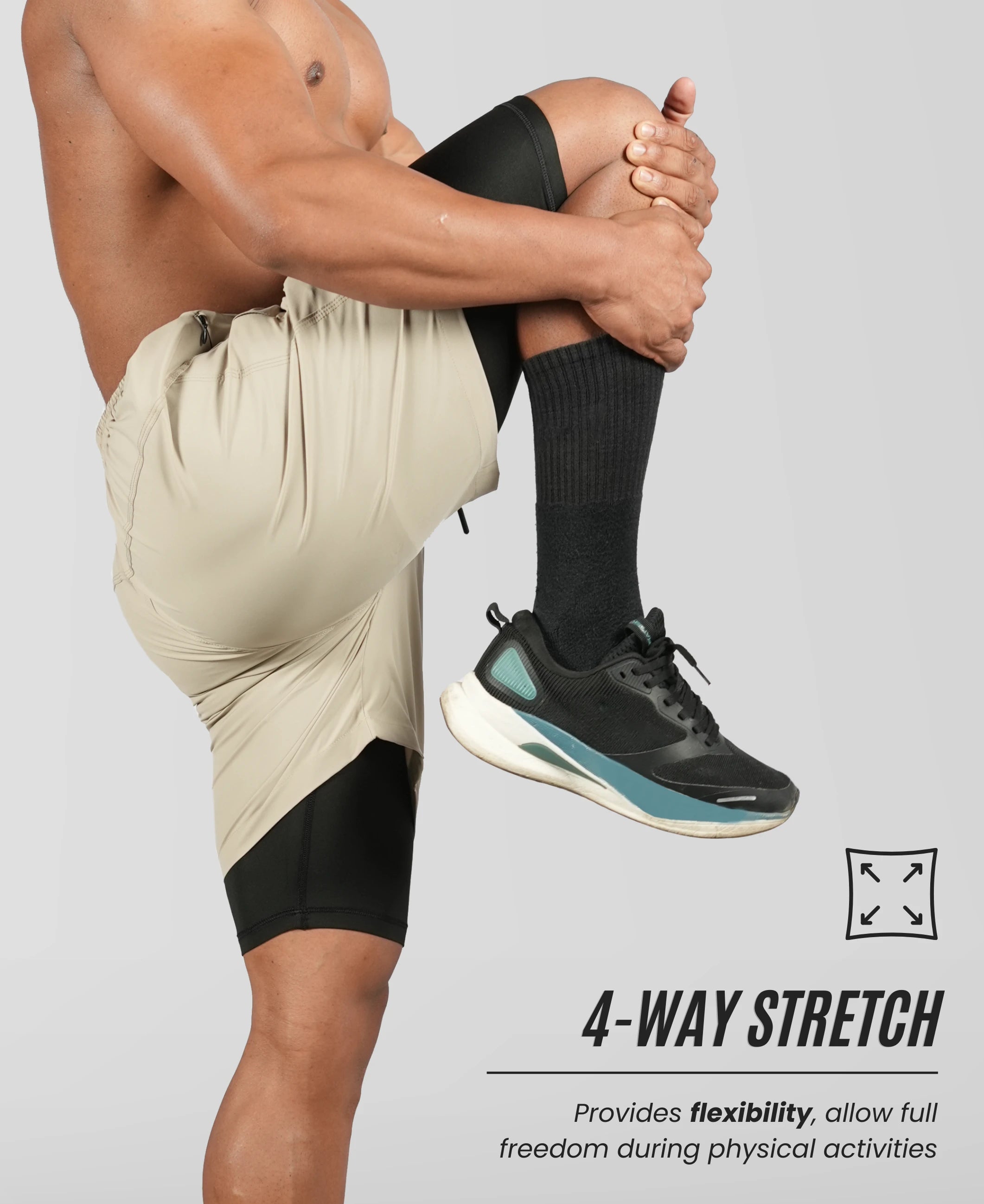Men's 2 in 1 Running Shorts - Khaki