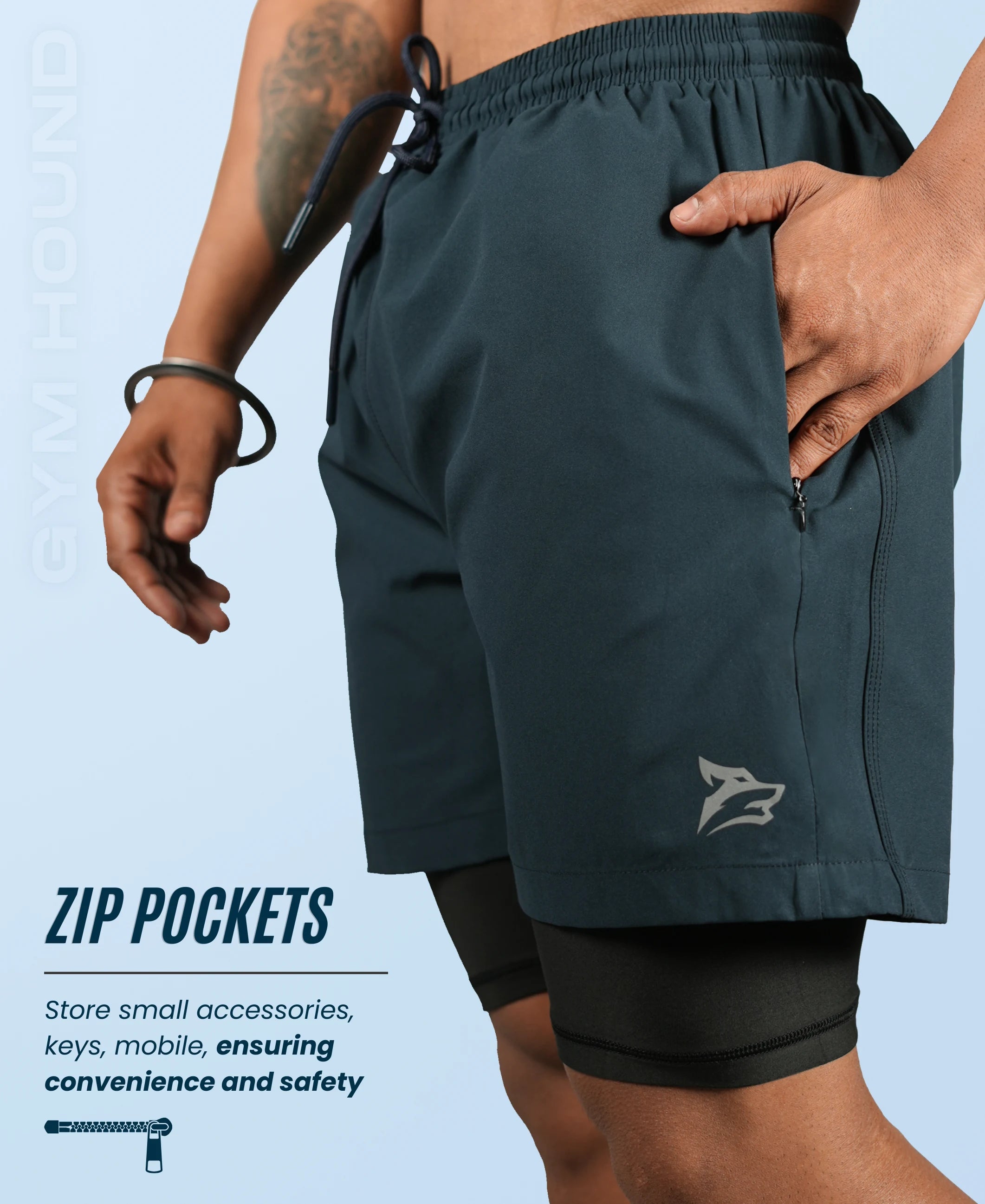 Men's 2 in 1 Running Shorts - Navy