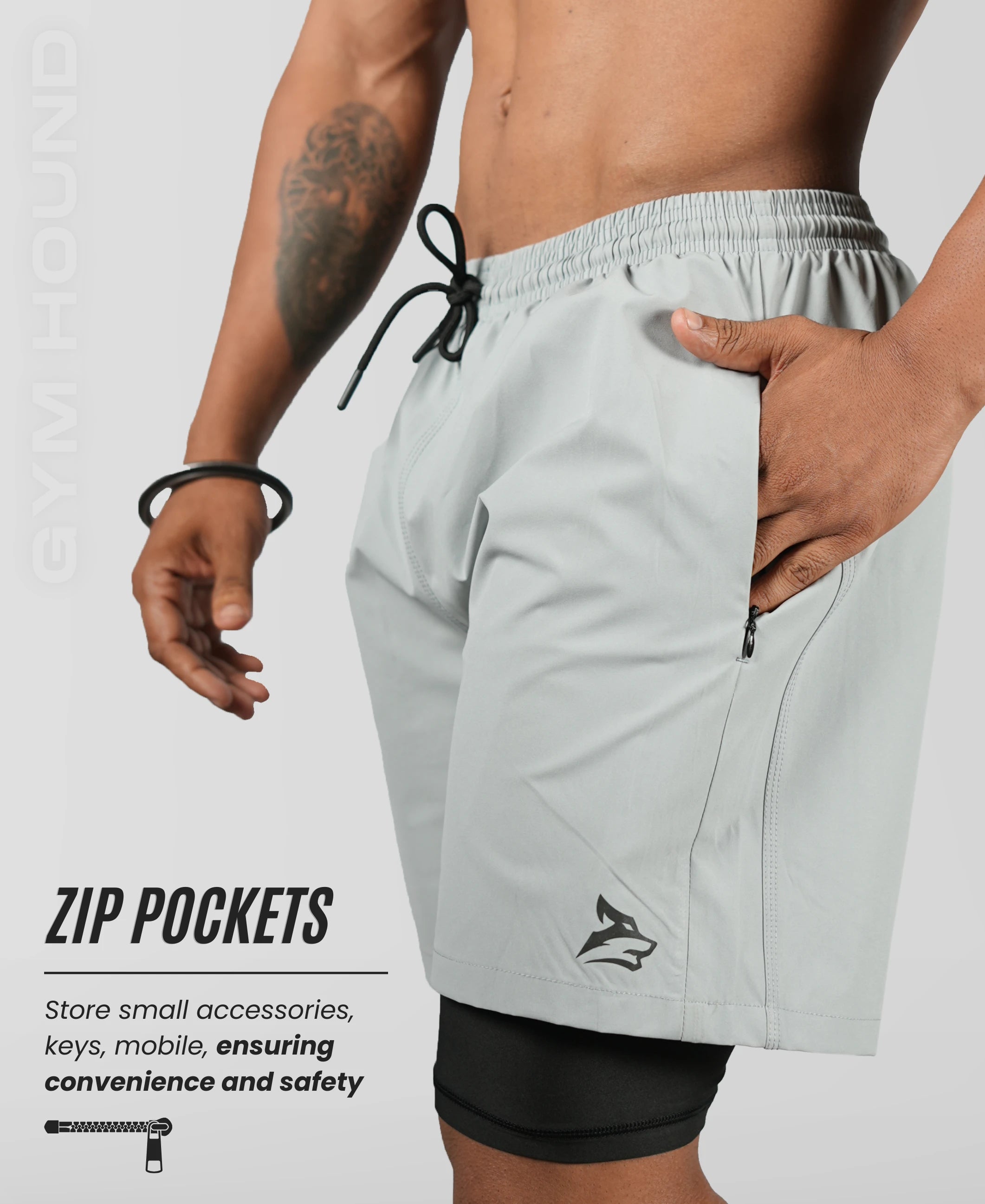 Men's 2 in 1 Running Shorts - Storm Grey