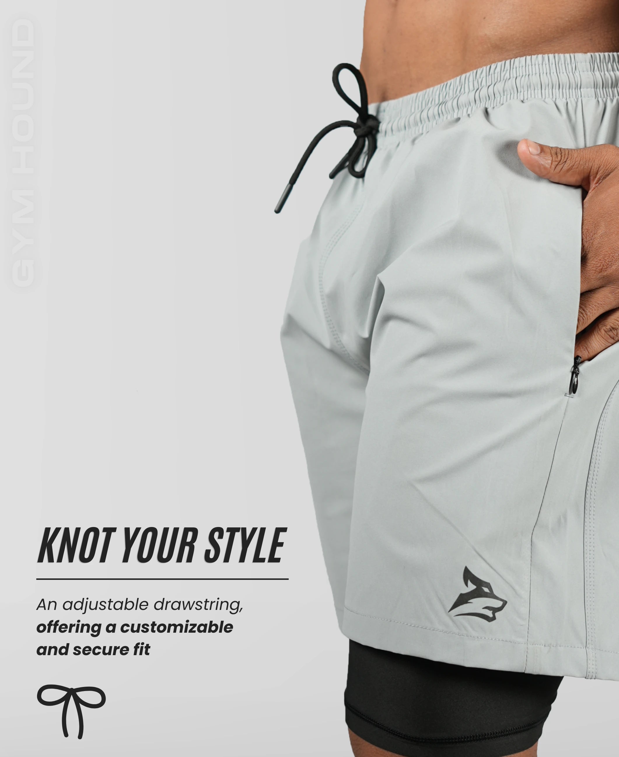 Men's 2 in 1 Running Shorts - Storm Grey