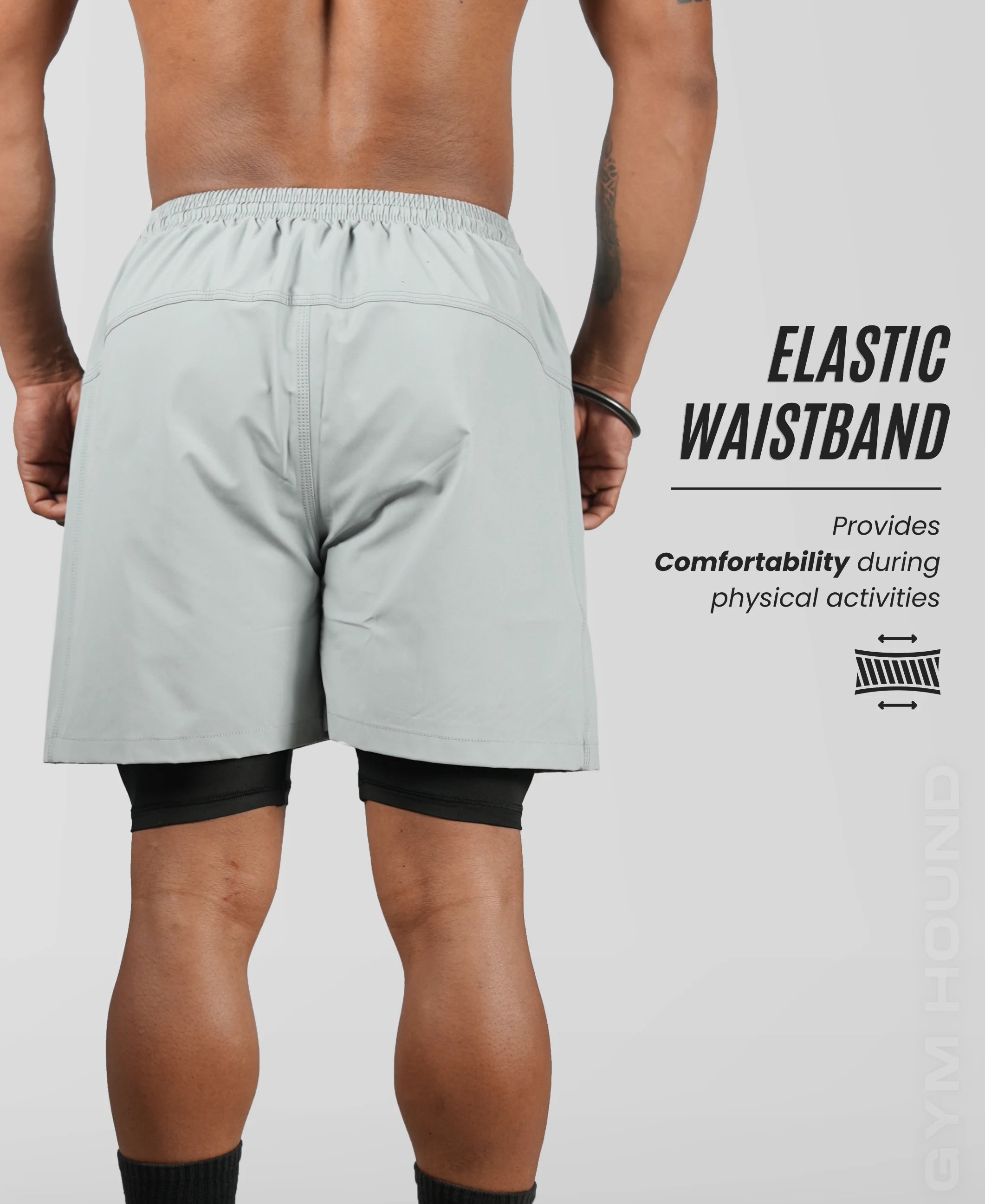 Men's 2 in 1 Running Shorts - Storm Grey