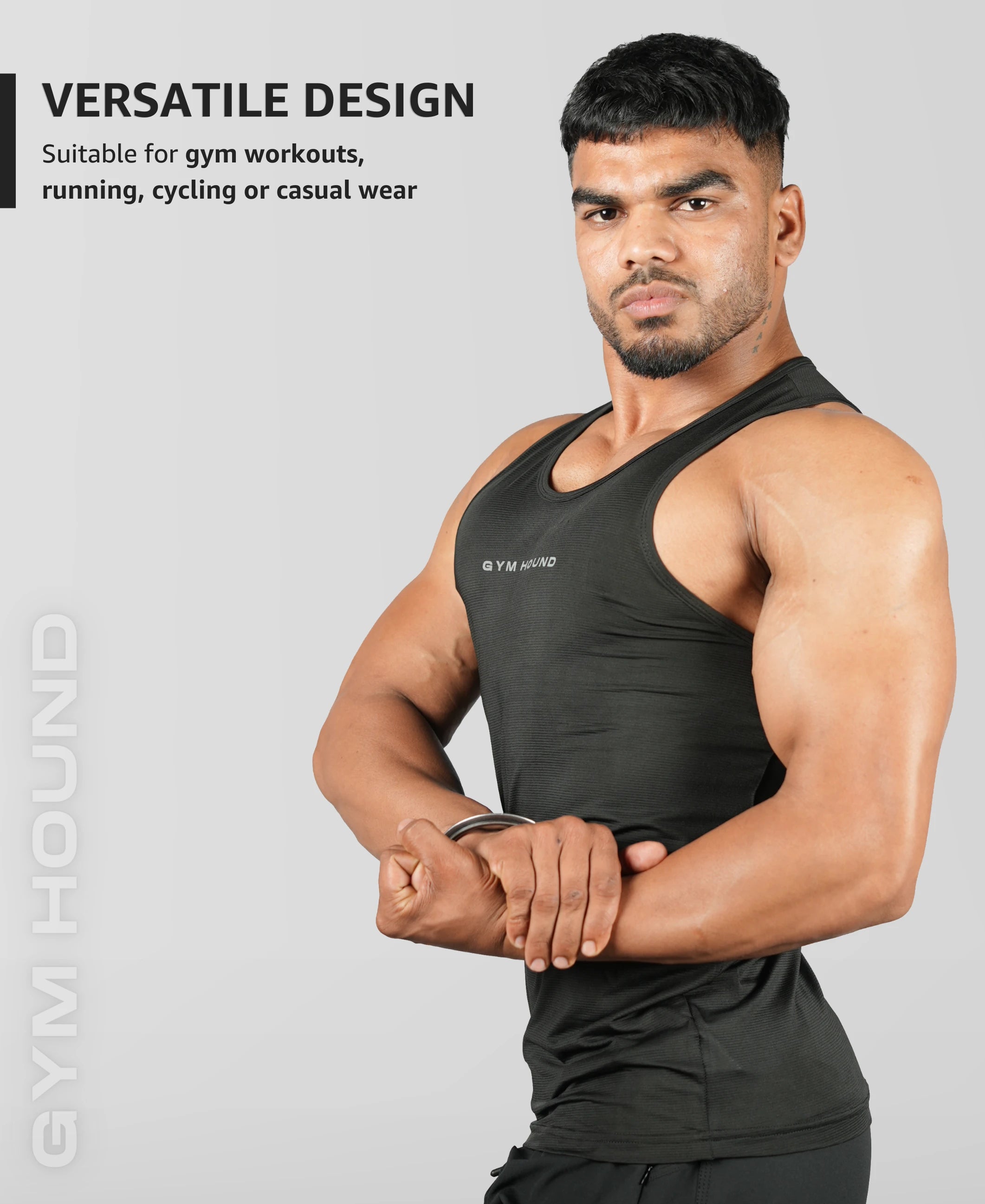Men's Dryfit Sports Tank Top, Lightweight Training Vest - Black
