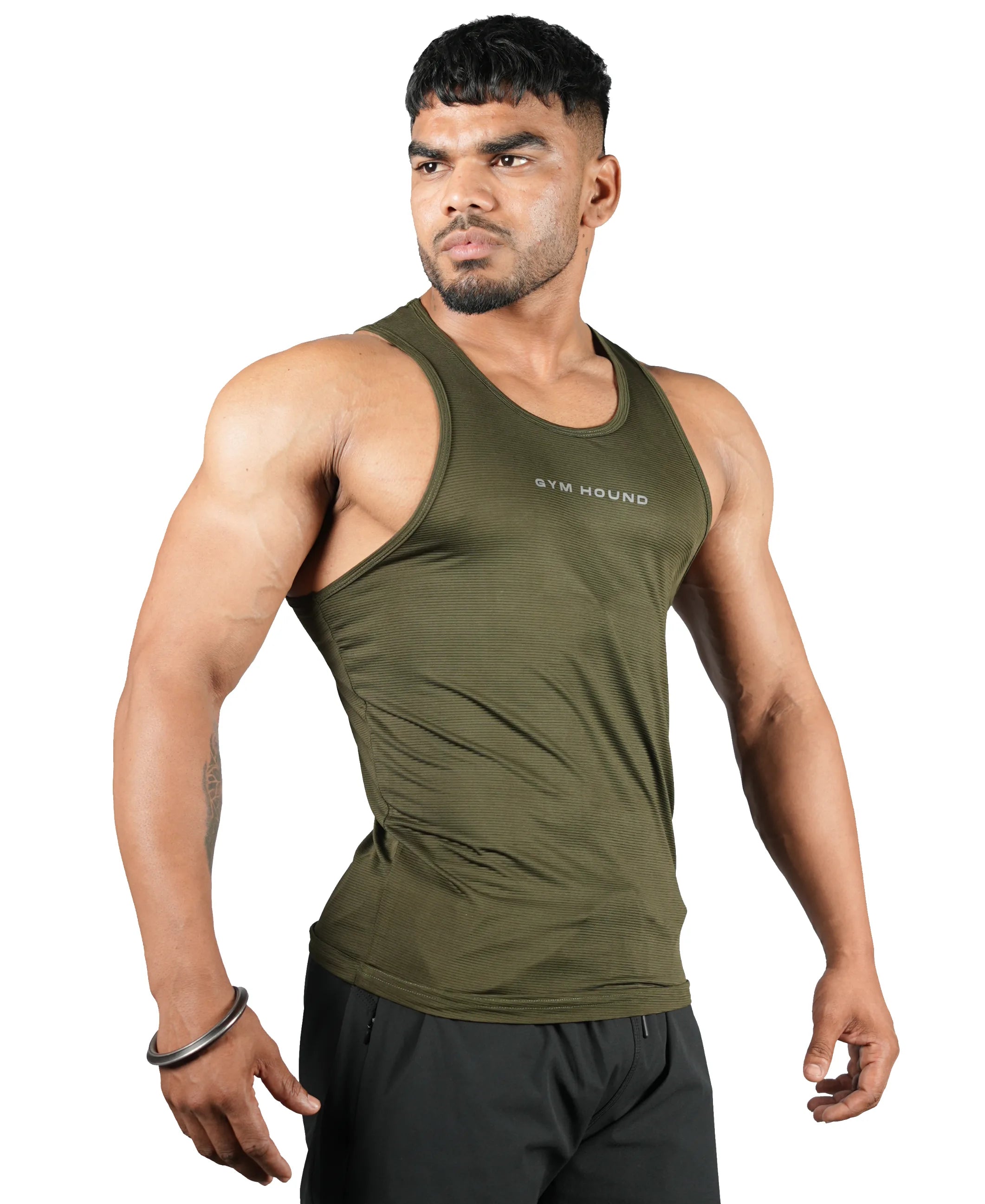 Men's Dryfit Sports Tank Top, Lightweight Training Vest - Olive Green
