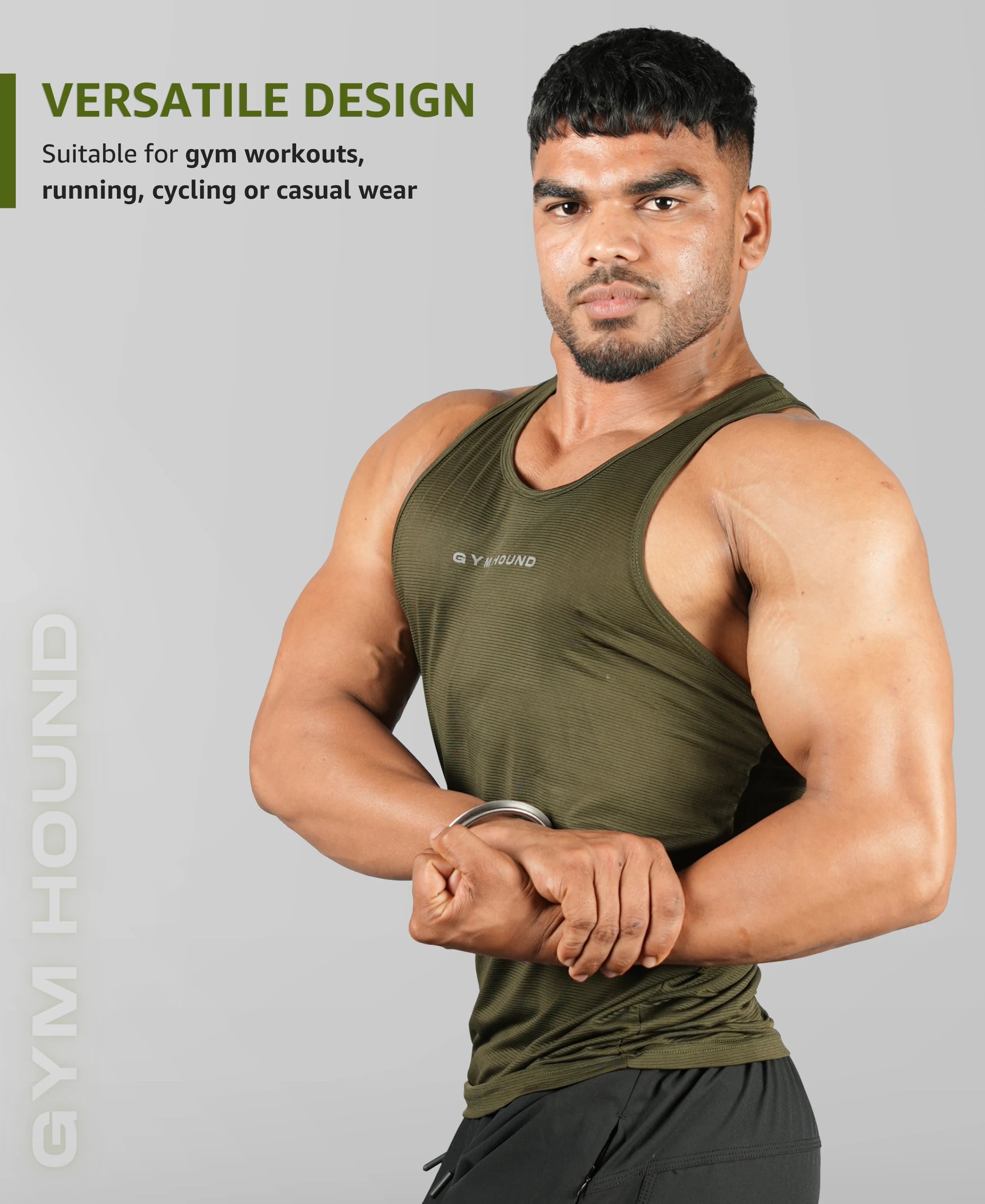 Men's Dryfit Sports Tank Top, Lightweight Training Vest - Olive Green