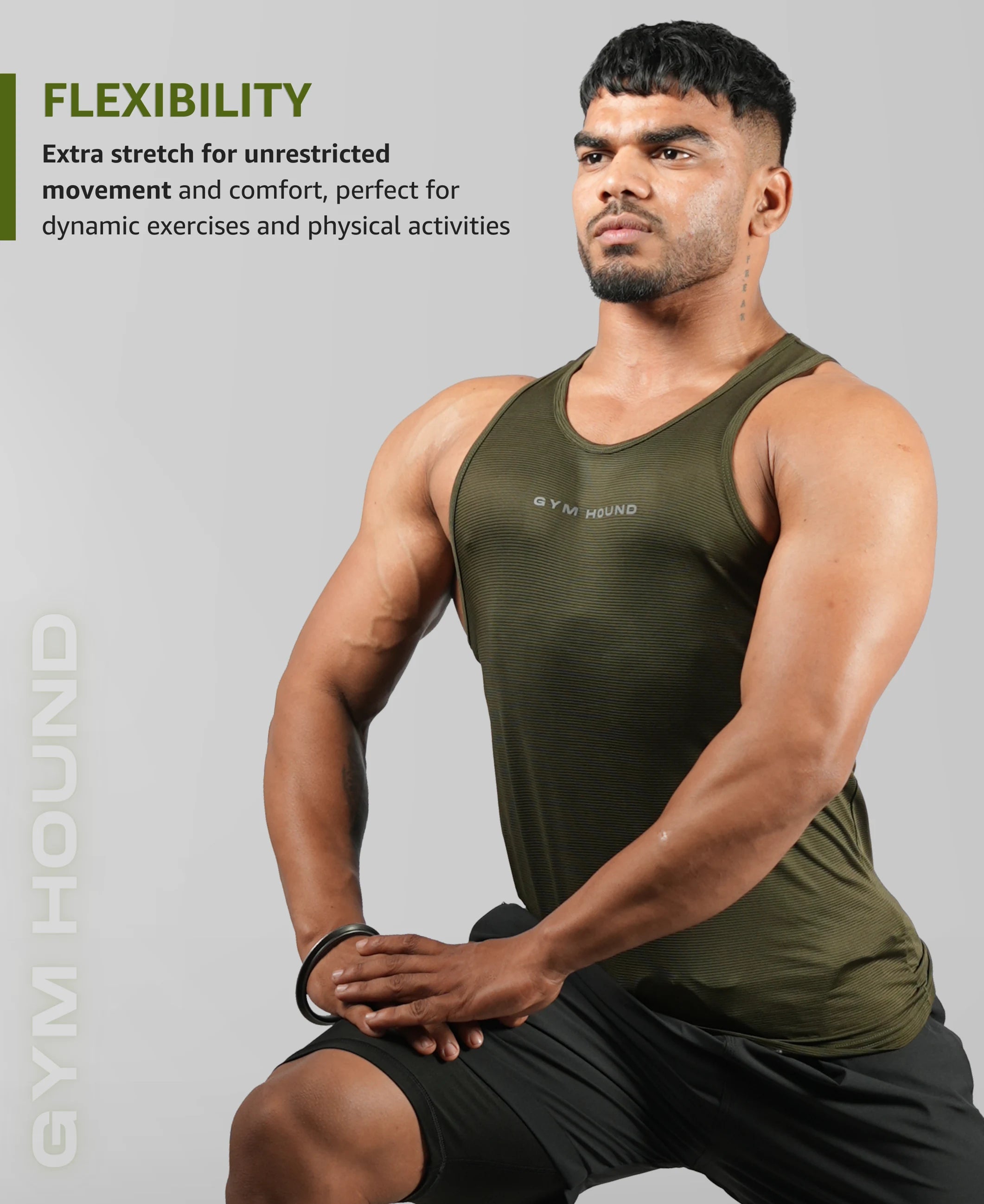 Men's Dryfit Sports Tank Top, Lightweight Training Vest - Olive Green