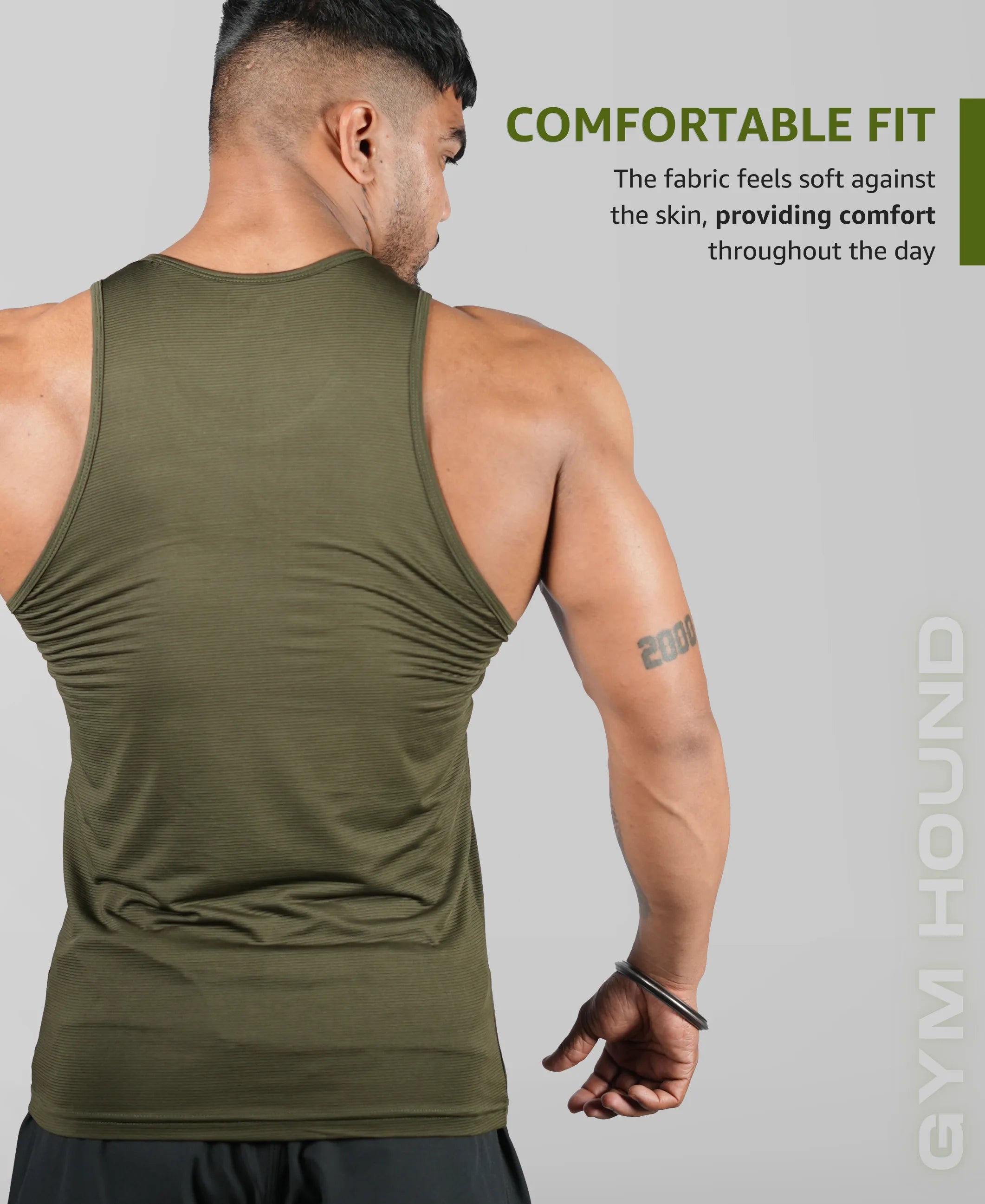 Men's Dryfit Sports Tank Top, Lightweight Training Vest - Olive Green