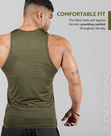 Men's Dryfit Sports Tank Top, Lightweight Training Vest - Olive Green