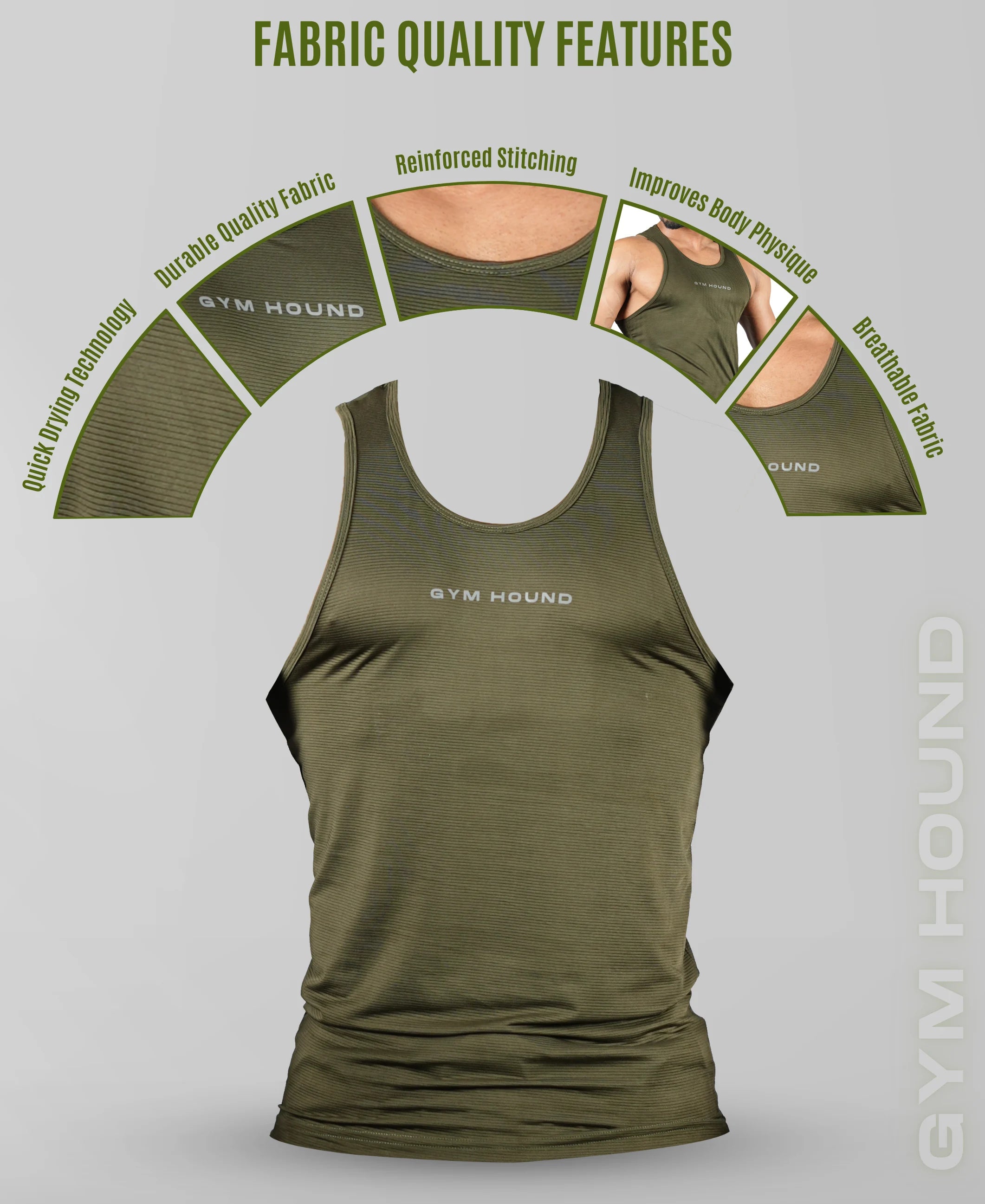 Men's Dryfit Sports Tank Top, Lightweight Training Vest - Olive Green