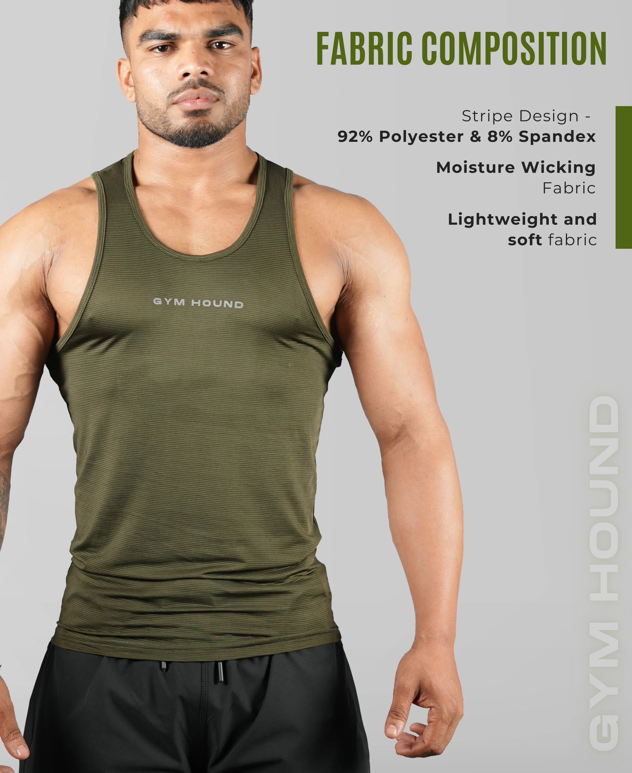 Men's Dryfit Sports Tank Top, Lightweight Training Vest - Olive Green