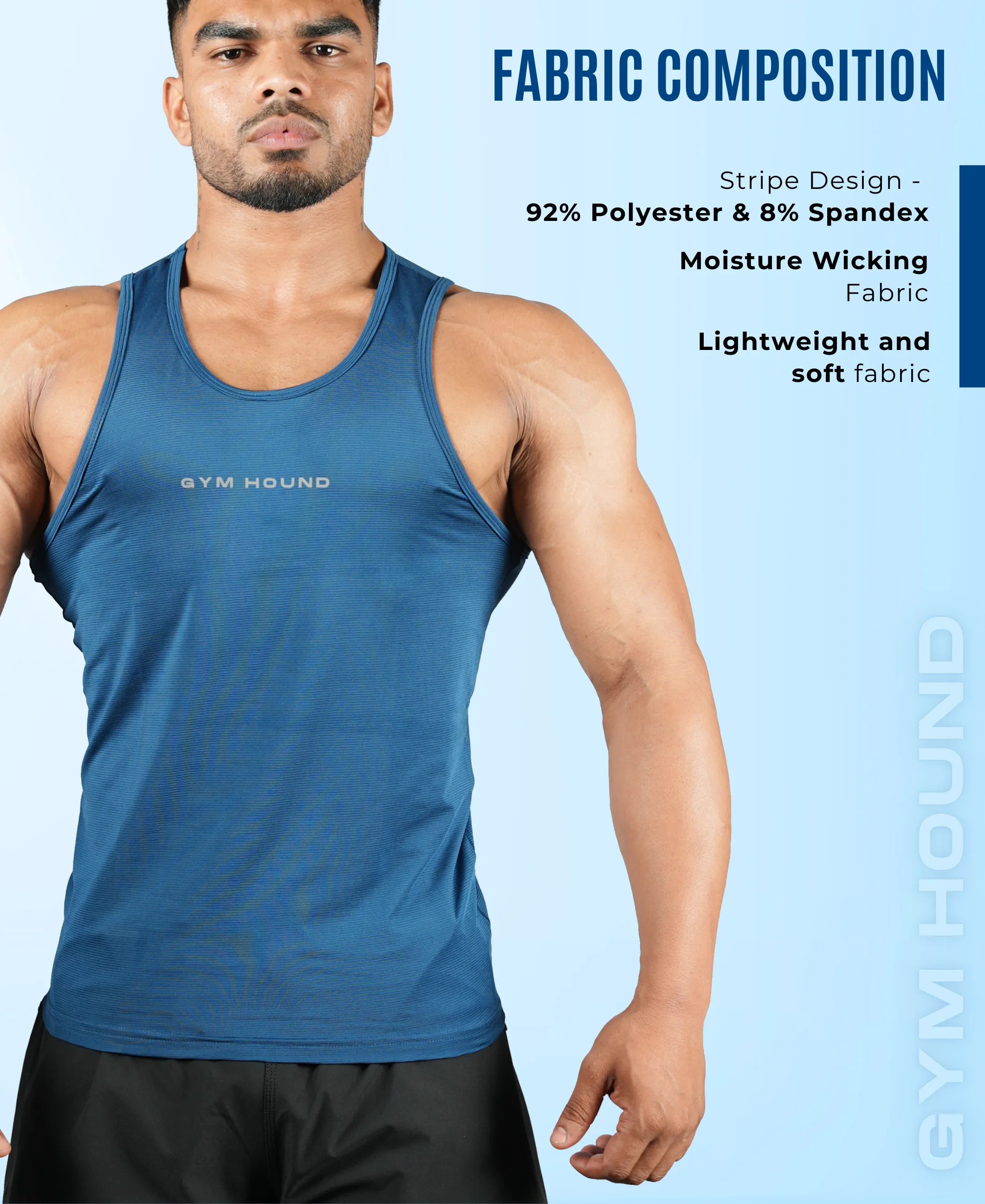 Men's Dryfit Sports Tank Top, Lightweight Training Vest - Teal Blue