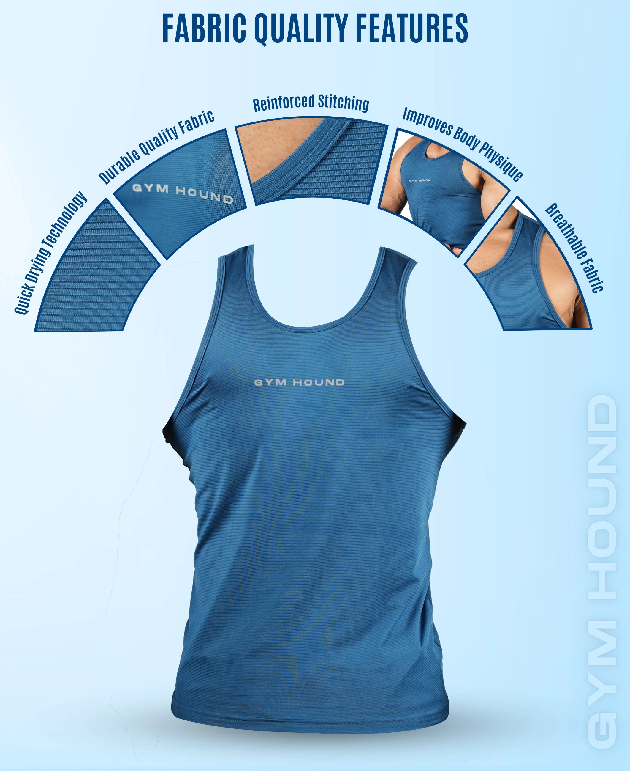 Men's Dryfit Sports Tank Top, Lightweight Training Vest - Teal Blue