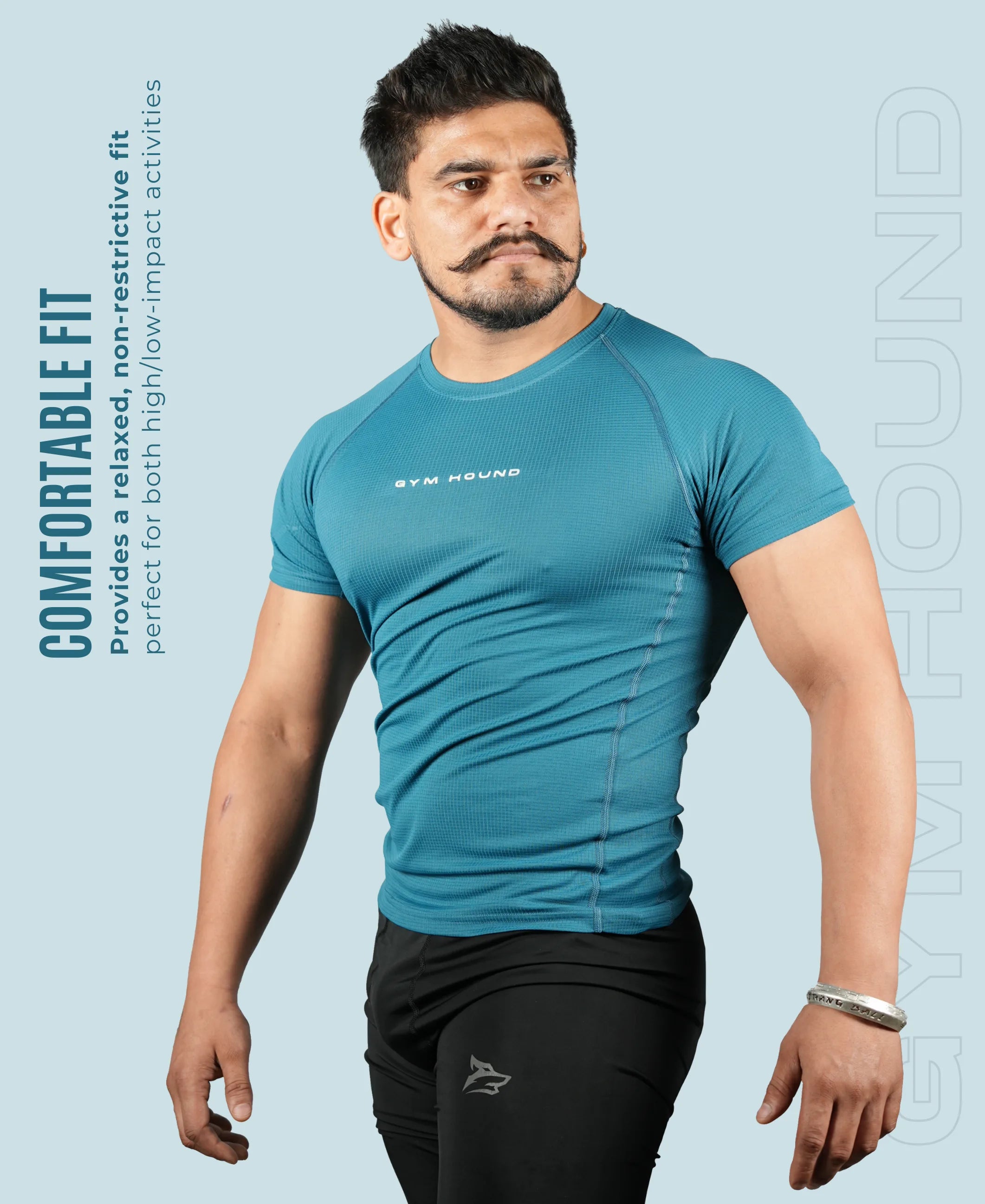 Men's Polyester Regular Fit T-Shirt - Teal Blue