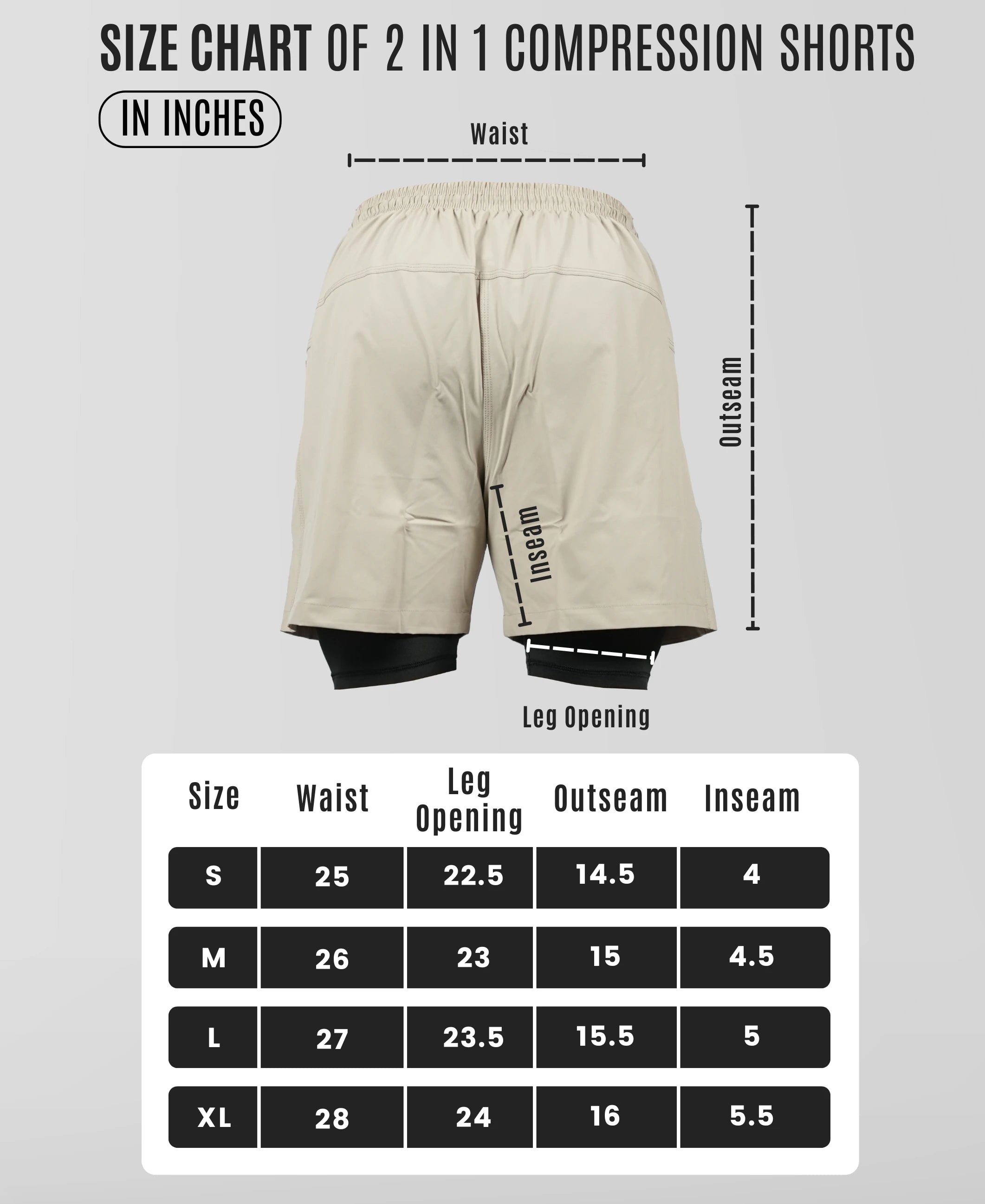 Men's 2 in 1 Running Shorts - Khaki