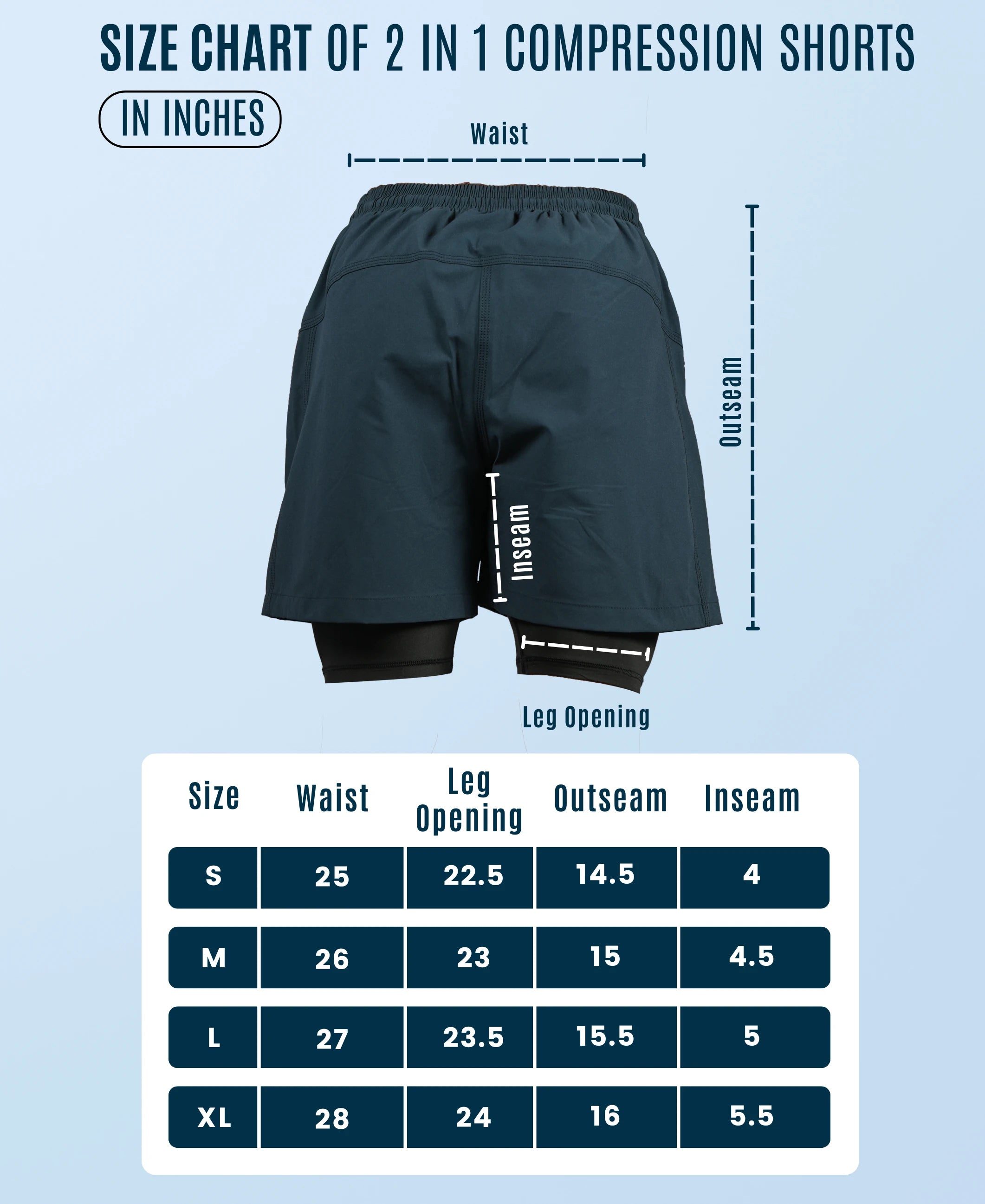 Men's 2 in 1 Running Shorts - Navy