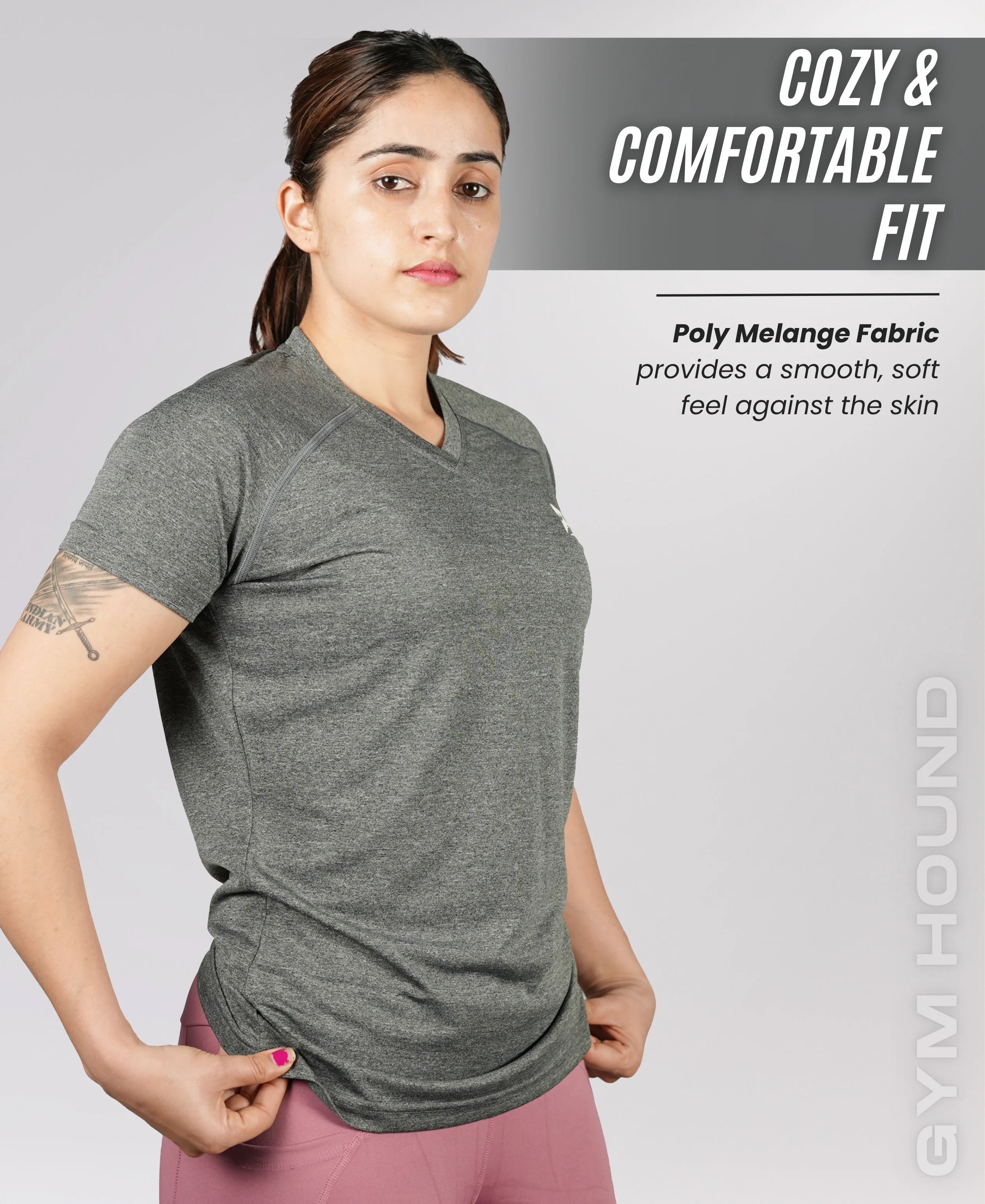 Regular Fit V Neck T Shirt for Women’s - Dark Gray