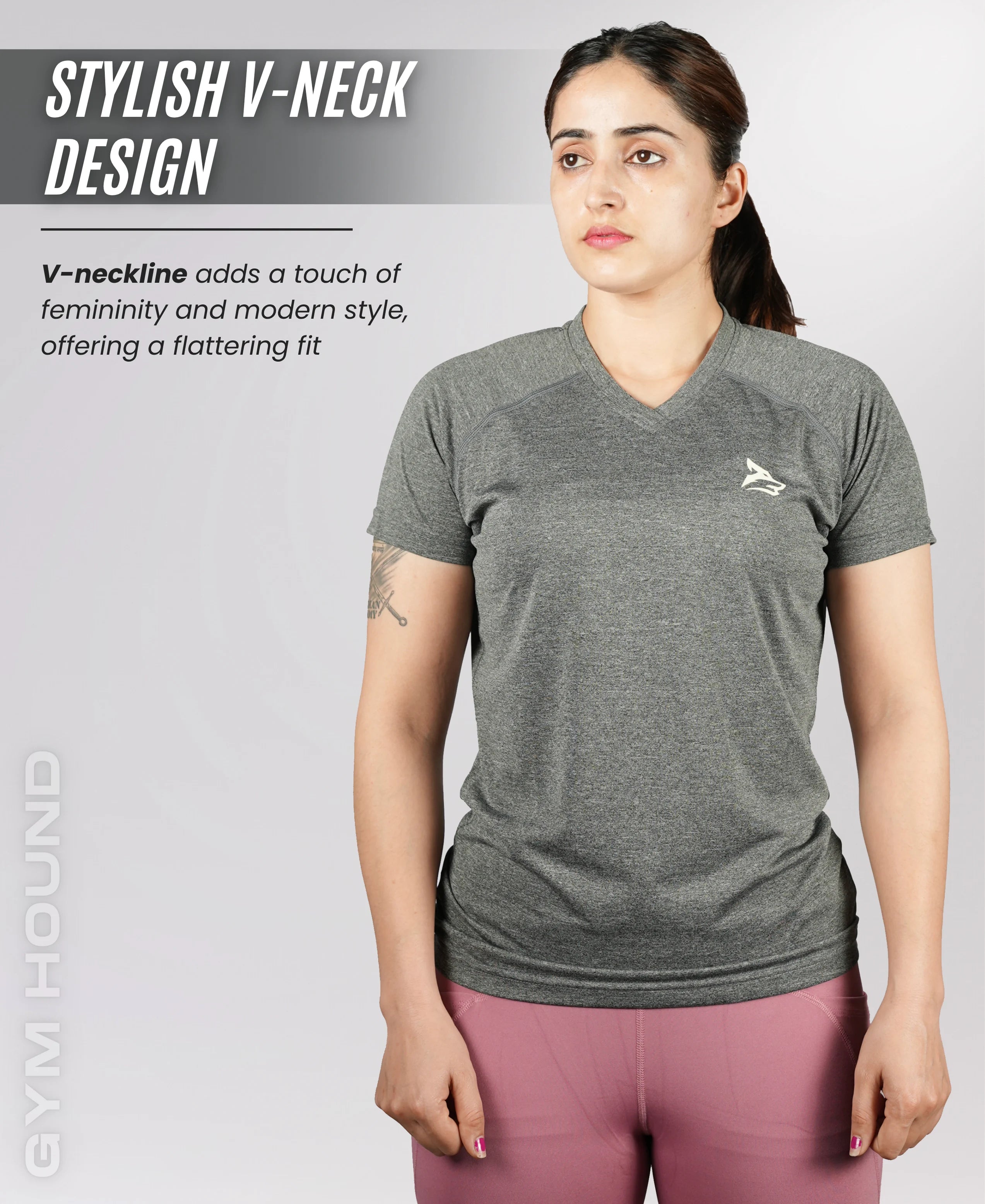 Regular Fit V Neck T Shirt for Women’s - Dark Gray