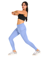 Women's High Rise Stretchable Ankle Length Slim Fit Gym Legging - Blue Color